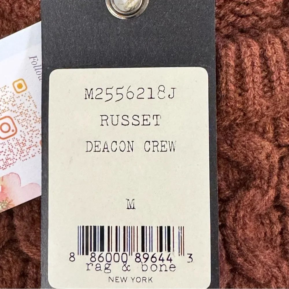 rag & bone  NWT Russet Deacon Crew Cable Knit Sweater Men’s Size Medium - Picture 6 of 8